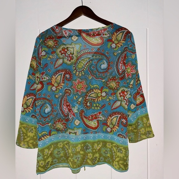 C.l.o.t.h.e.s Chiffon Sheer Paisley Peasant Top Women L‎ Boho Hippie Festive - Picture 2 of 7